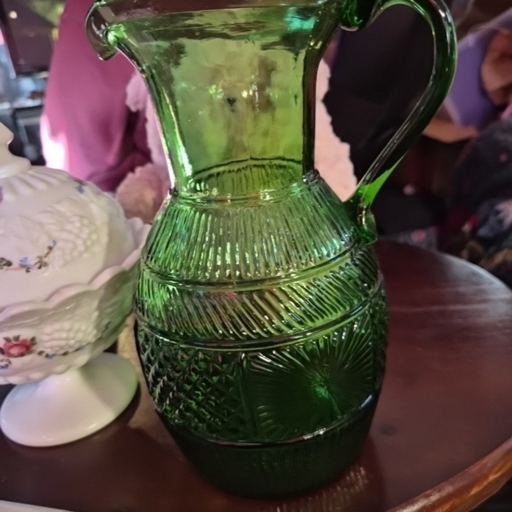 Vintage Green Glass Pitcher